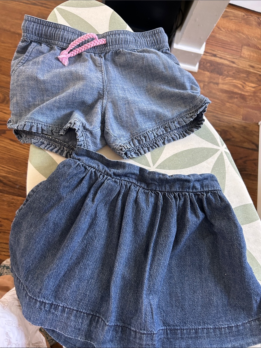 Lands' End Denim Shorts & Cat & Jack Skort Set - Light Blue with Pink Drawstring